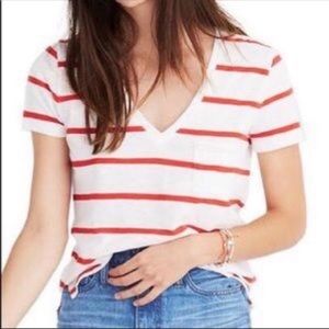 MADEWELL Striped V Neck Pocket Tee XXS